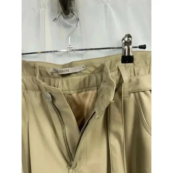 NWT Hudson 30 (L) Tan Remi High-Rise Paper Bag Vegan Leather Ankle Bow Tie Pant - Picture 9 of 14